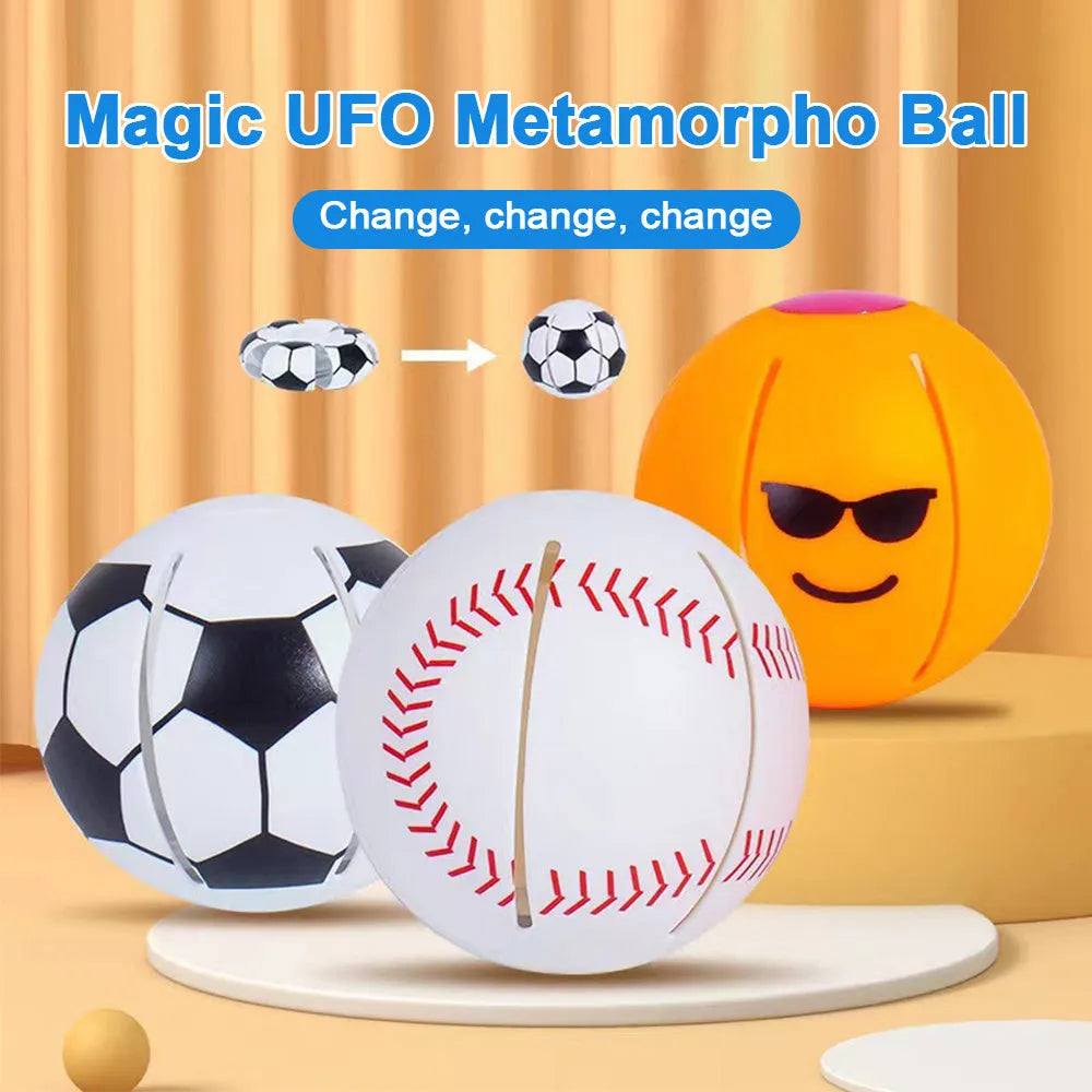 Transformable plastic dog ball that changes to flying disc for outdoor training exercises