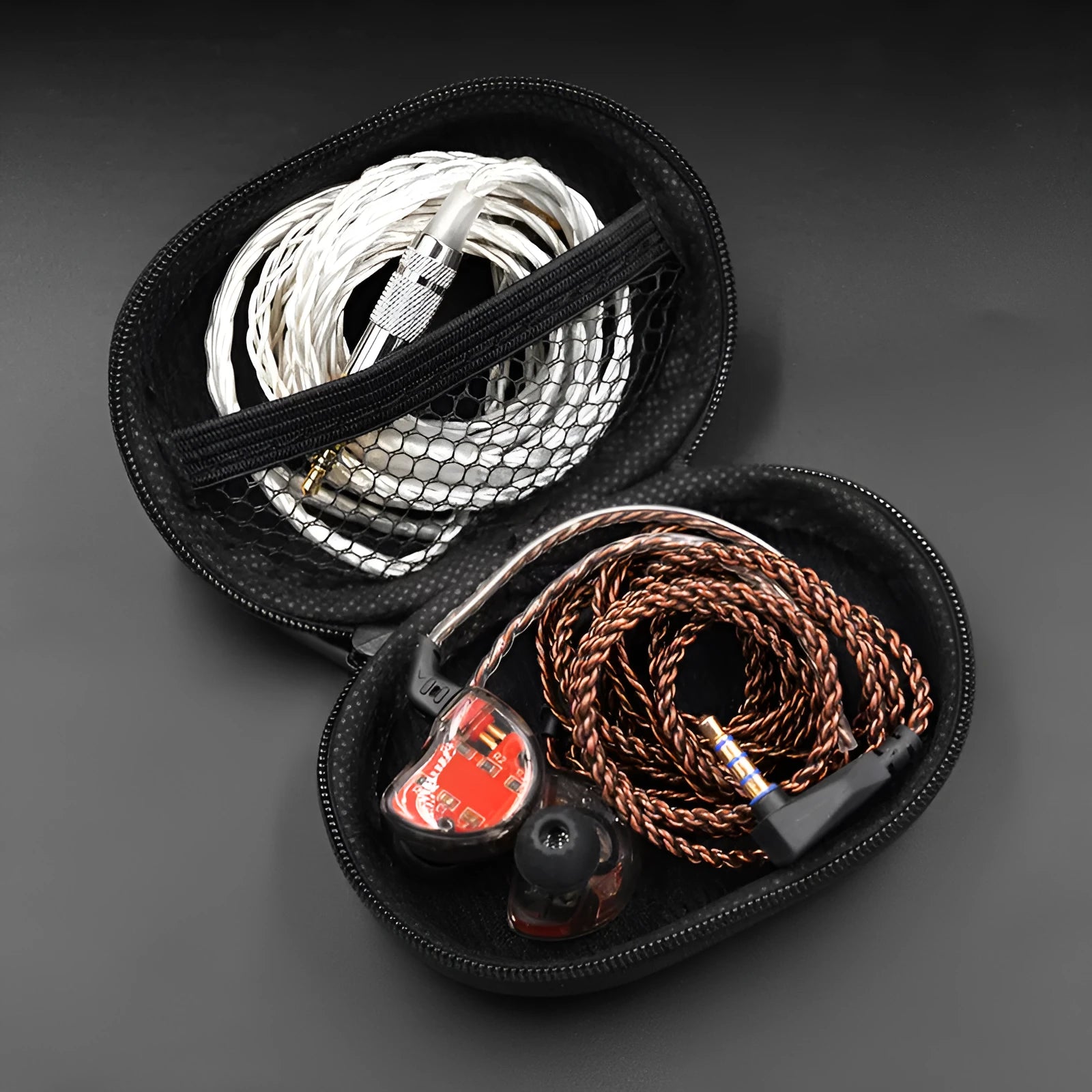 Black oval leather earphone storage case for EDX PRO and ZEX PRO compatible models