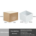 White plastic suit cube dessert display stand with six-piece arrangement for tabletop cake presentation