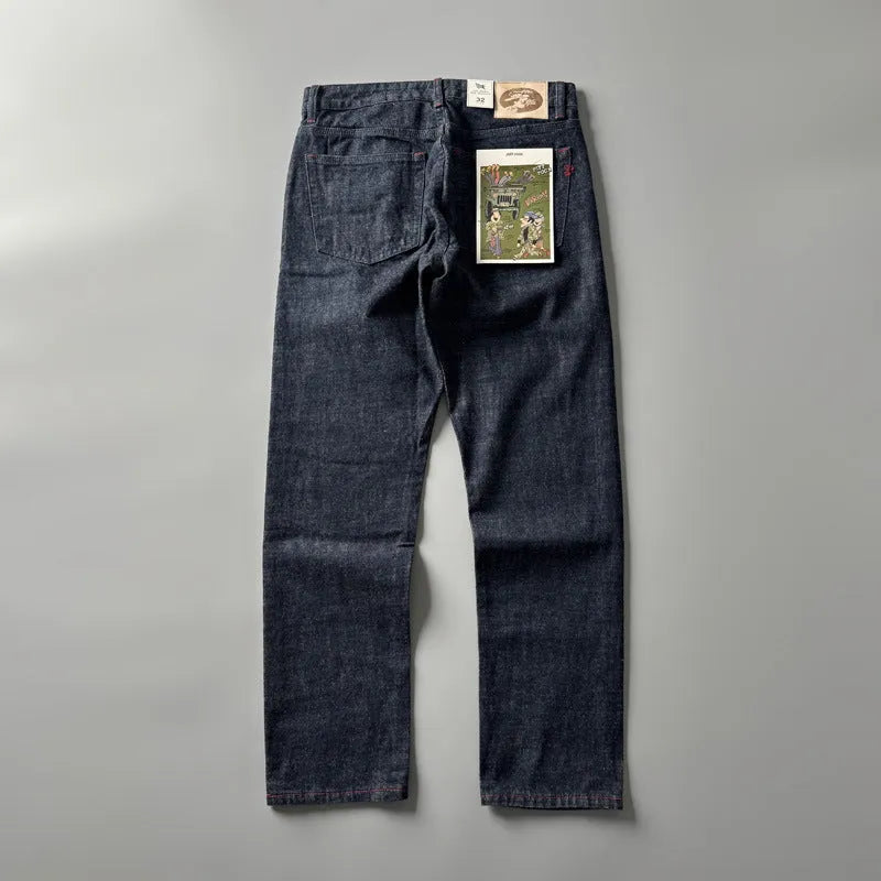 Men's primary colour straight leg denim jeans with a mid waist fit on a neutral background.