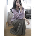 Purple women's blouse with hollow out patterns and princess sleeves in ice silk fabric