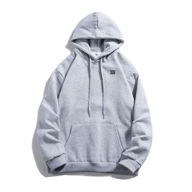 Black USB heated fleece jacket for men and women with three heat levels and carbon fibre elements on a white background