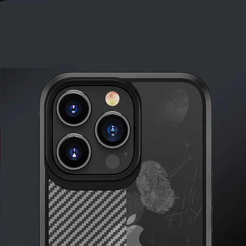 Black and blue anti-fall protective cases for iPhone 13 series with carbon fibre pattern