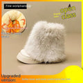 Women's black fleece-lined snow boots with a waterproof platform and round toe on a rubber sole.