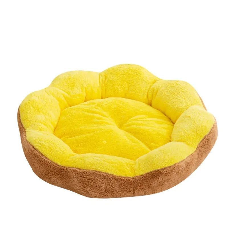 Thick warm rabbit plush round cat bed with removable cover in flower nest pattern colours