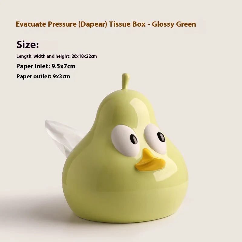 Cute pear-shaped ceramic tissue box holder in white porcelain, available in black or green