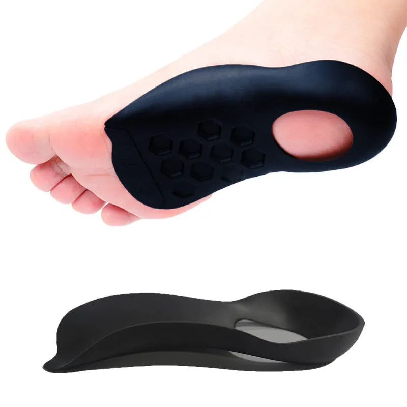 Varus correction arch support insole in white, black, and skin colour for flat feet.