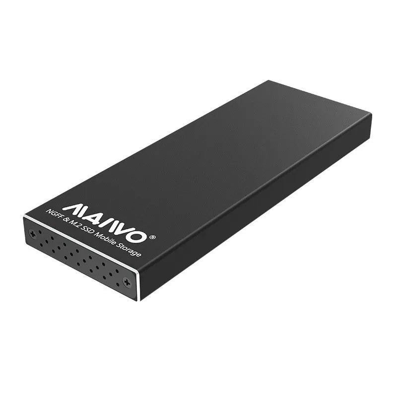 USB 3.0 M.2 NGFF SSD enclosure aluminium alloy black side view with USB cable