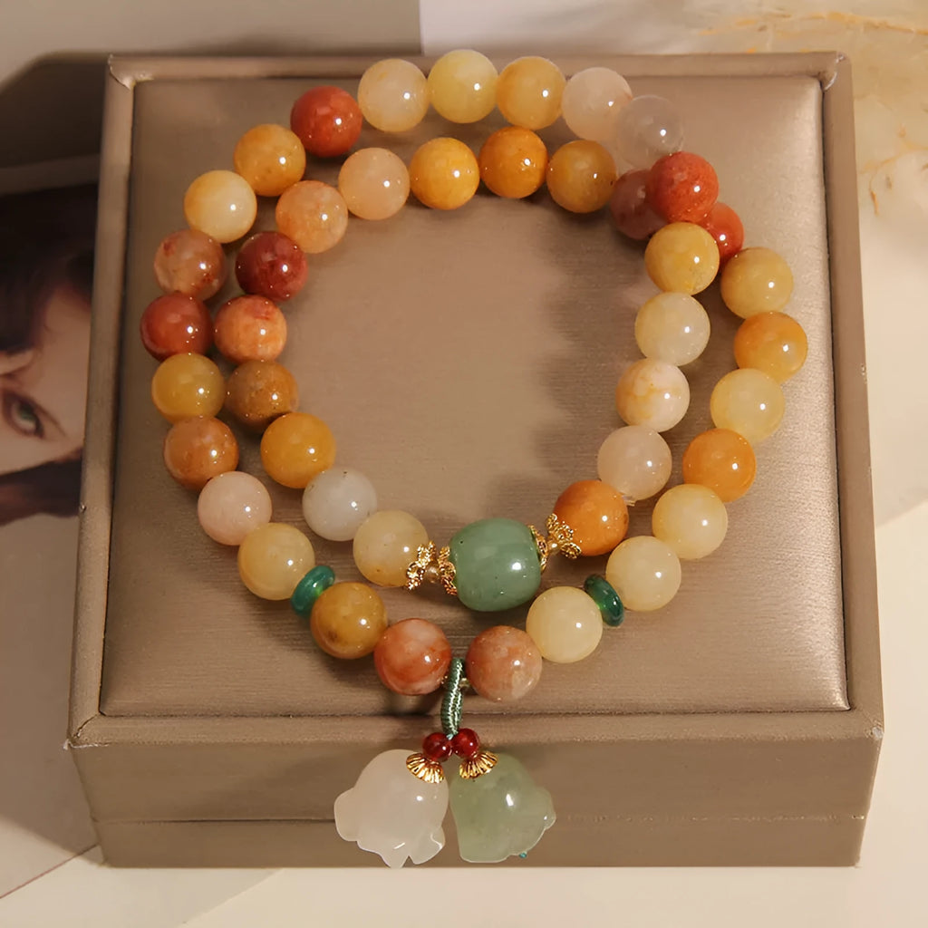 Natural jade multi-layer women's bracelet with orchid pendant in layered design