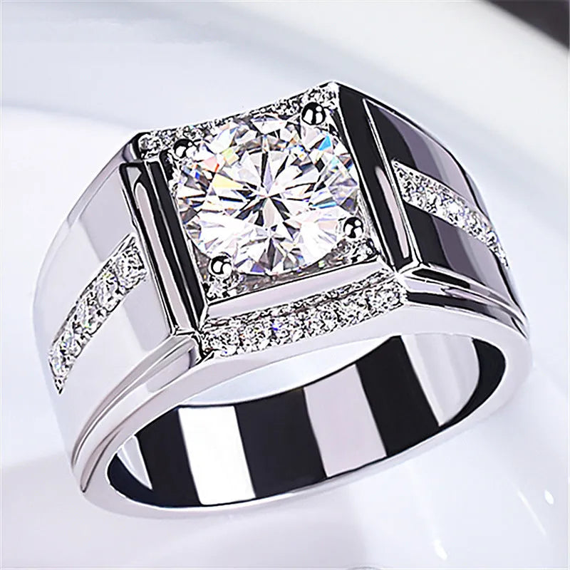 Men's adjustable imitation moissanite ring with geometric diamond zircon stones in open mouth design