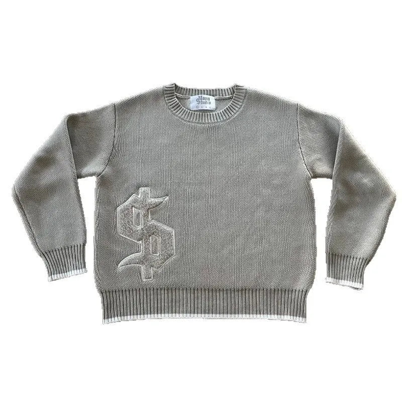 Grey loose-fitting women's jacquard knitwear pullover coat for autumn winter