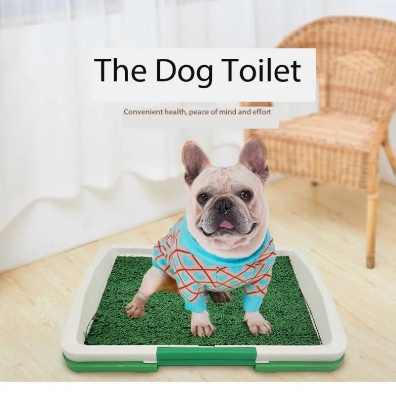 Green turf pet dog grass patch toilet with three layers and removable base tray for indoor potty training