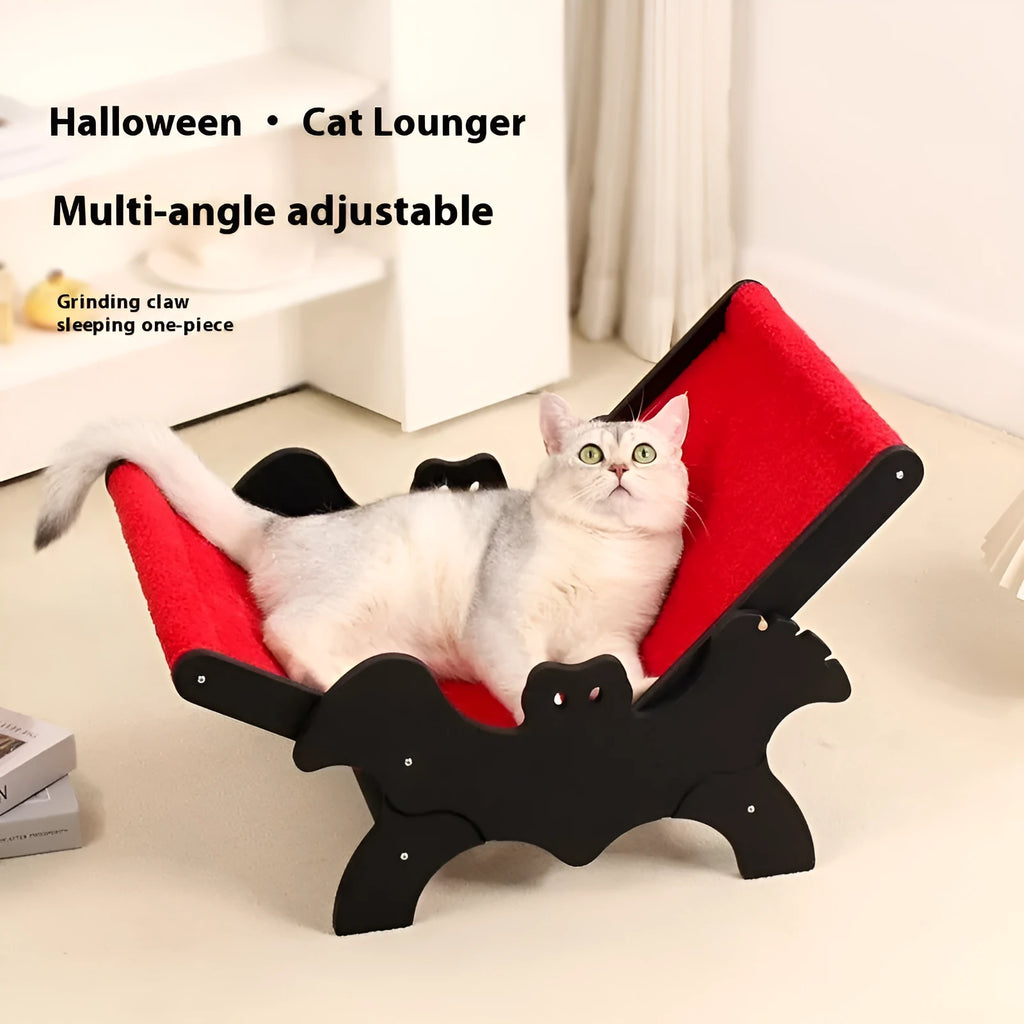MW-054 wooden frame cat recliner bed in black or red Halloween colours