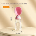 Portable dog water bottle and food container feeder bowl for travel in brown pink yellow colour options