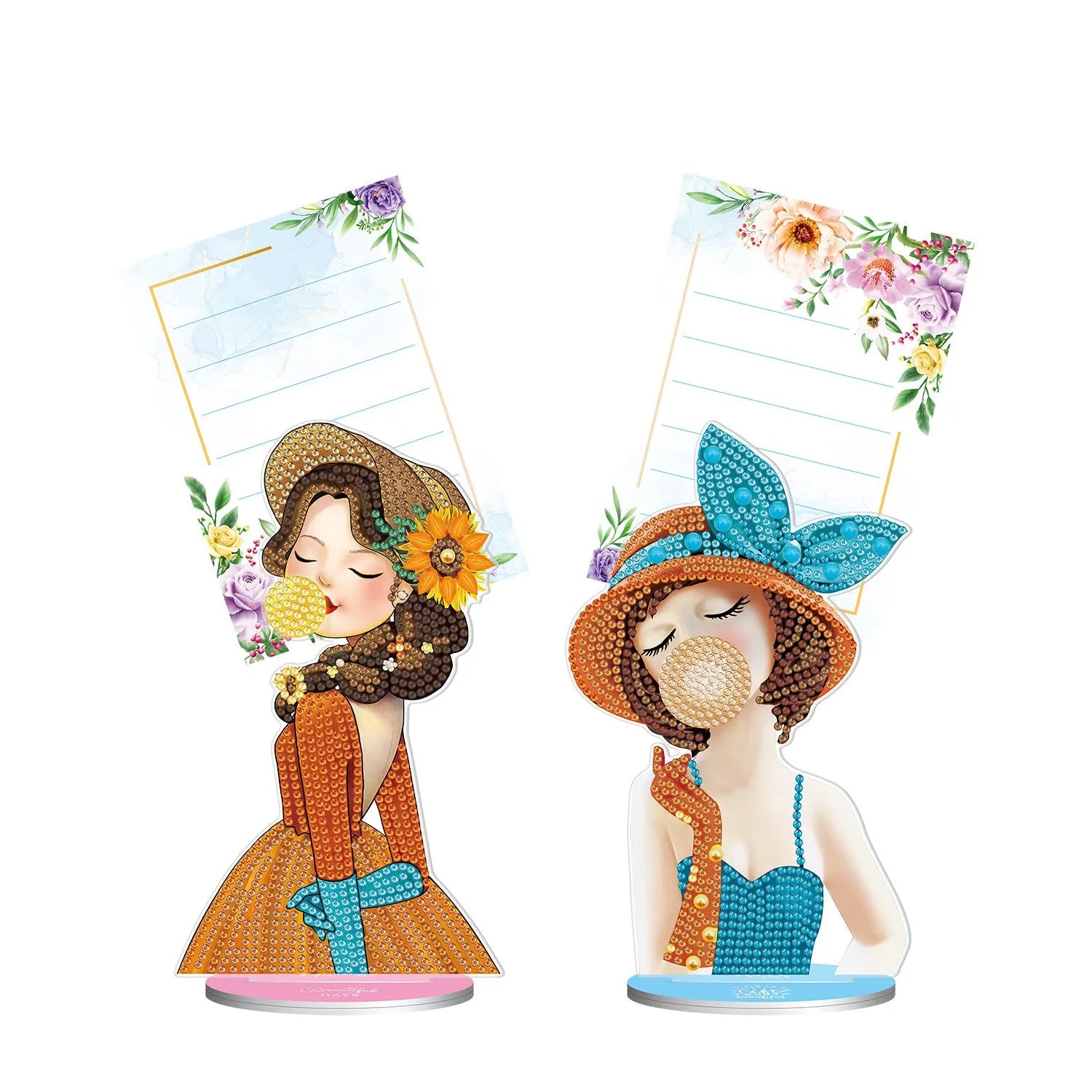 Frameless American-style handmade diamond painting note clip on a desk, measuring 19cm long.