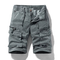 Men's cotton cargo shorts with zip pocket in army green colour, Korean style cut with multiple pockets