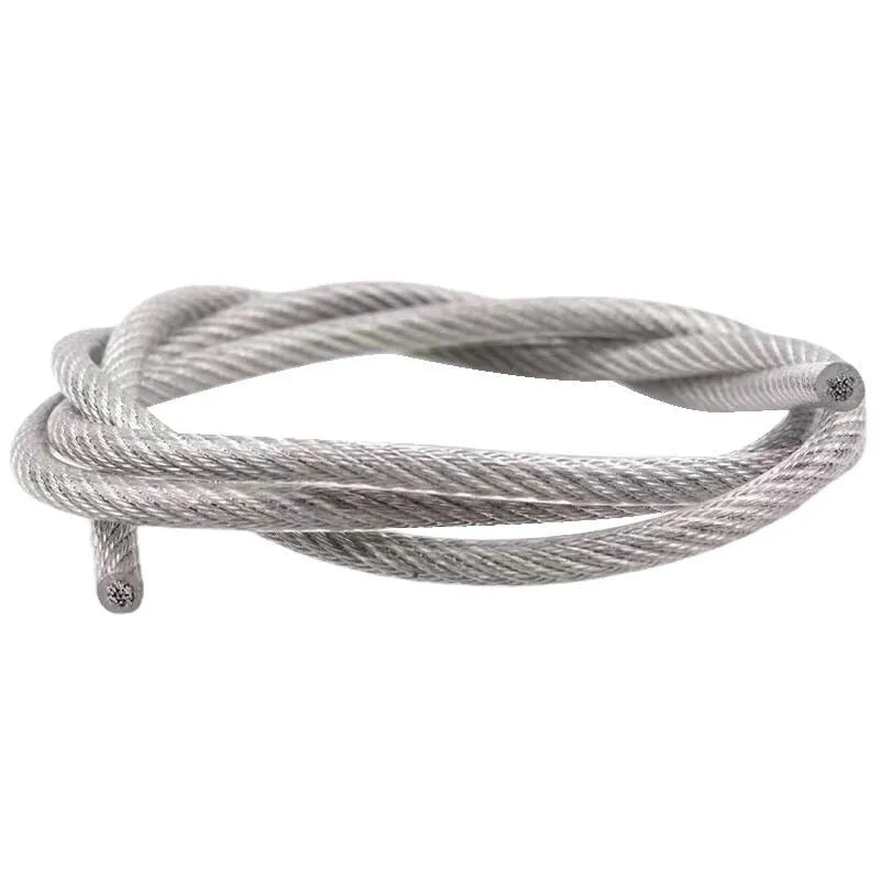 304 stainless steel security cable with double twist multi-strand construction showing flexible coiled form