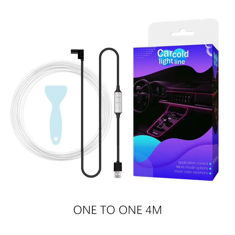 Car interior light strip USB wireless RGB MMS fibre optic 1-5 metre manual control 20 colours 22 dynamic modes