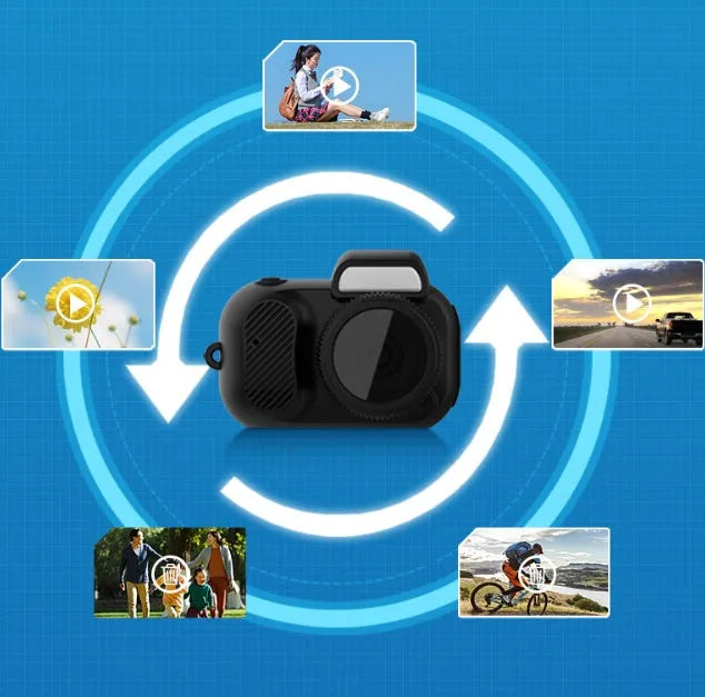 Black Y3000 model HD outdoor sports camera with 0.96 inch screen showing compact size