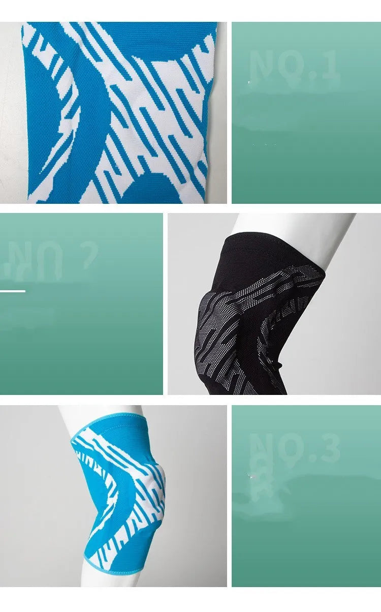 Compression basketball knee pads in nylon material showing black and blue colour options
