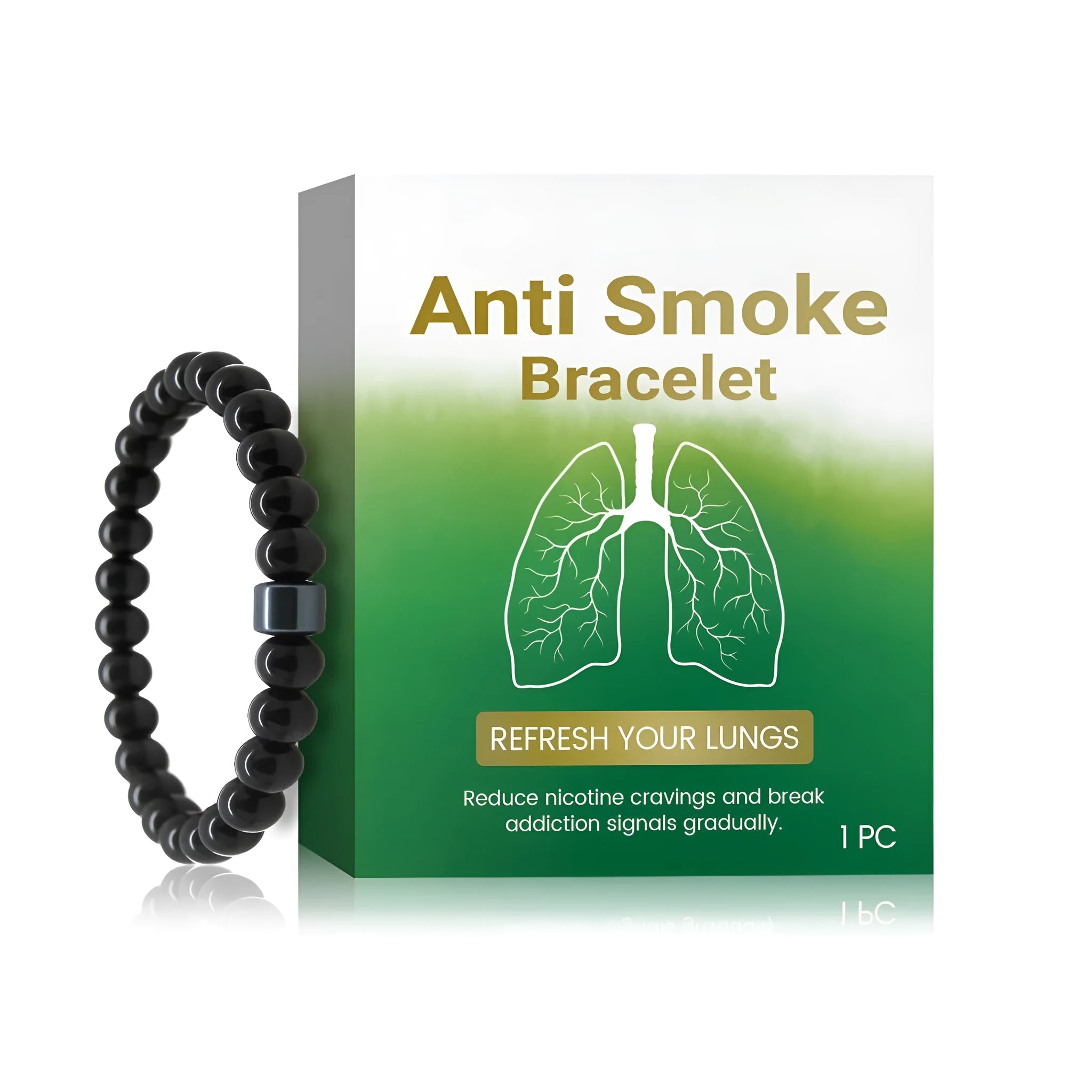Men's black gallstone and glass bead smoke prevention bracelet on elasticated cord