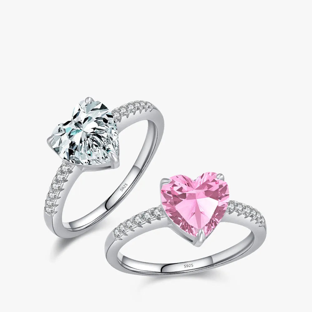 Women's sterling silver love ring with heart-shaped zircon stone in white color on display
