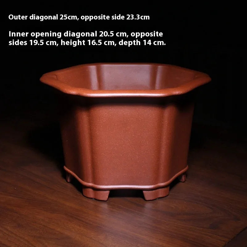 Floating Mouth Six Square Fine Zisha Flowerpot in Descending Slope Mud Blue ceramic planter