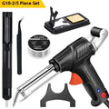 Black G102 alloy soldering gun with integrated light, part of a five-piece tool kit.