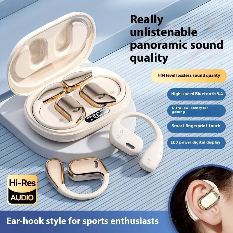 Noise reduction sports ear hook headphones in black with Type-C charging port and ear hook design