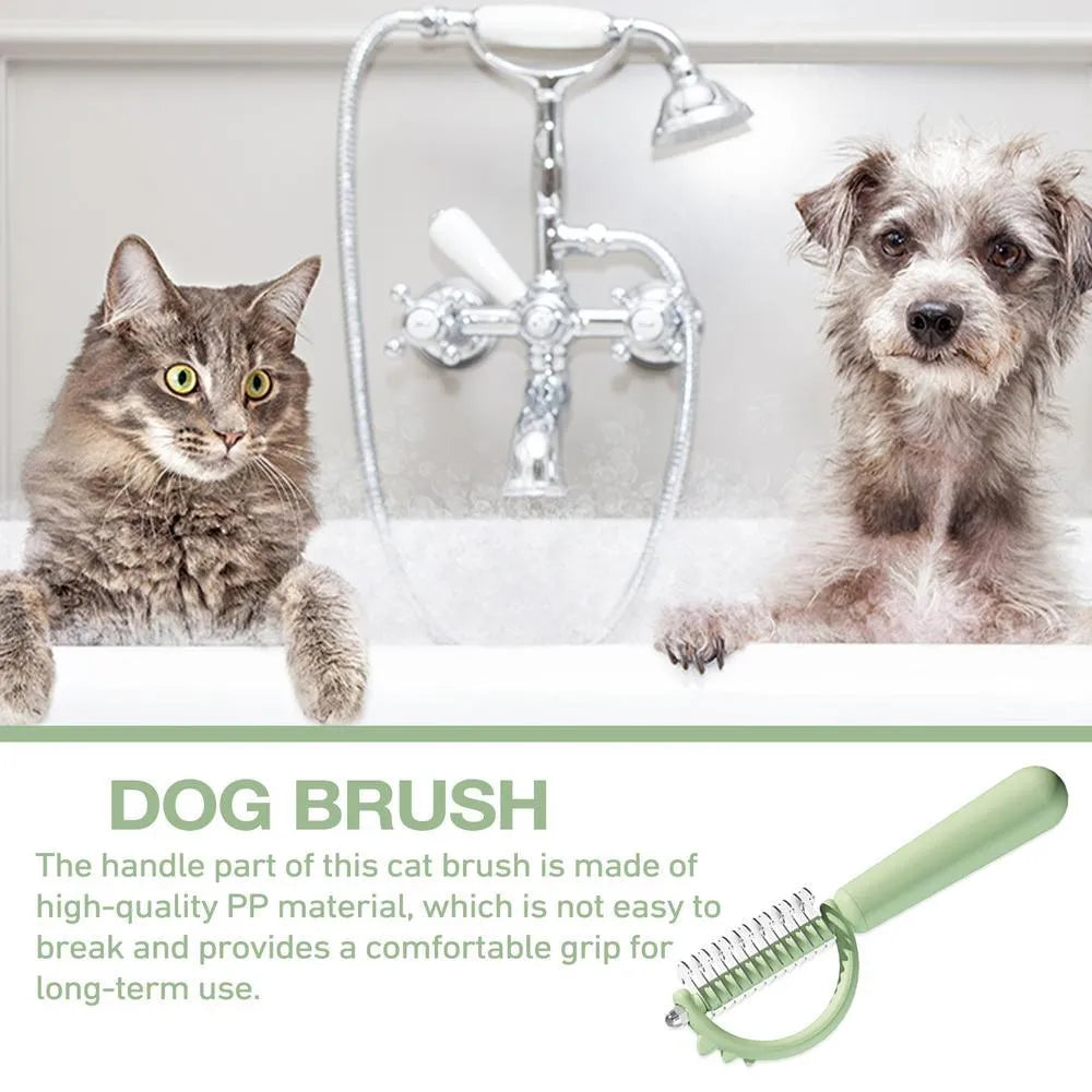 Dinosaur-shaped self-cleaning cat brush with double-sided grooming functions in blue colour