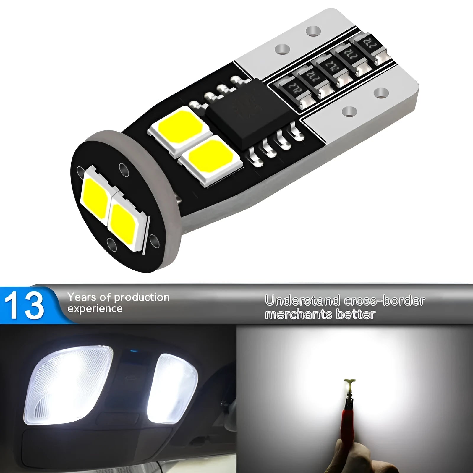 Small 10mm square LED car lamp for vehicle licence plate illumination