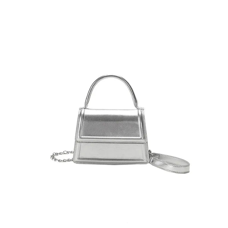 PU leather crossbody bag with horizontal square shape and sewing line detailing