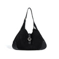 New retro commuter shoulder bag in matte cowhide with outer pocket, available in black colour