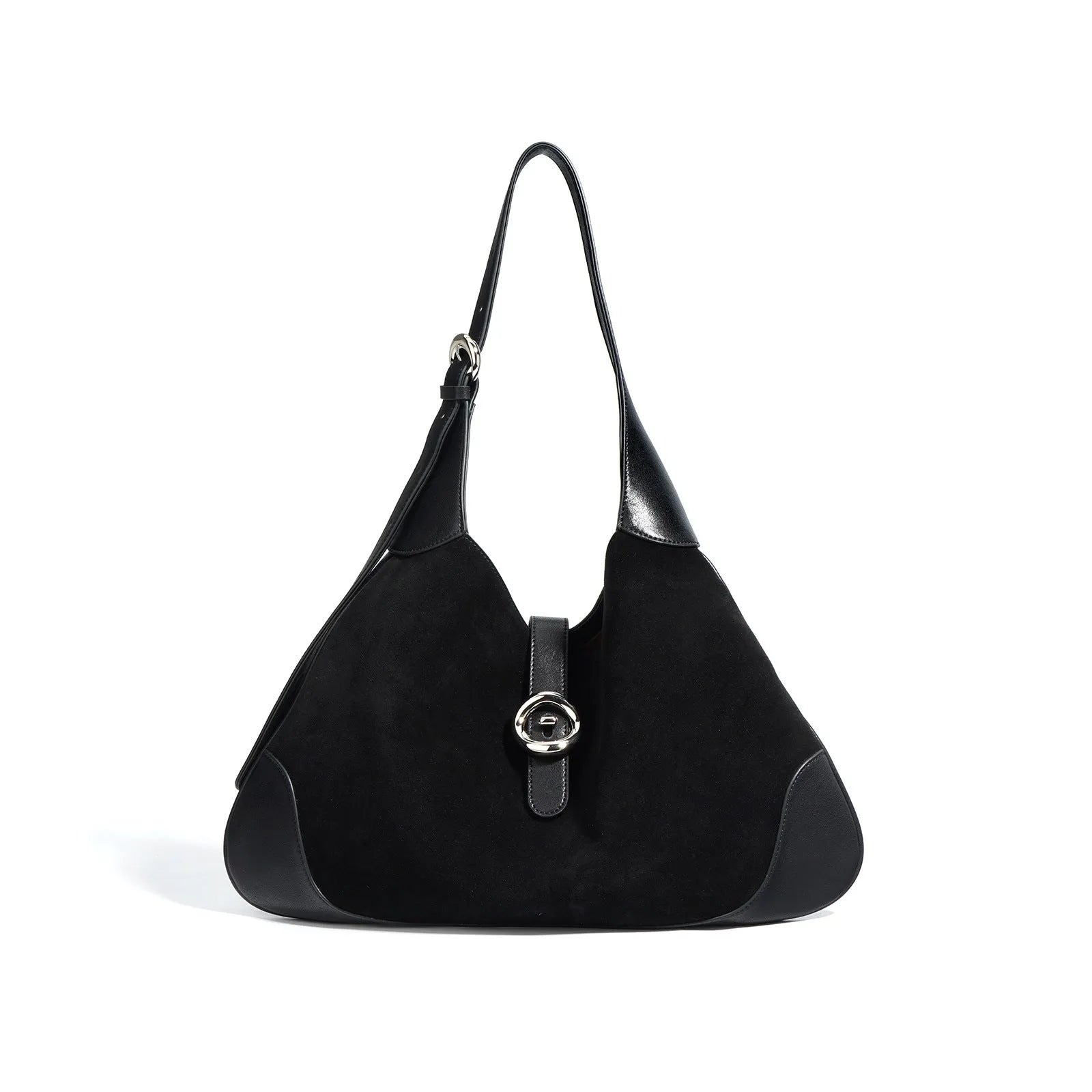 New retro commuter shoulder bag in matte cowhide with outer pocket, available in black colour