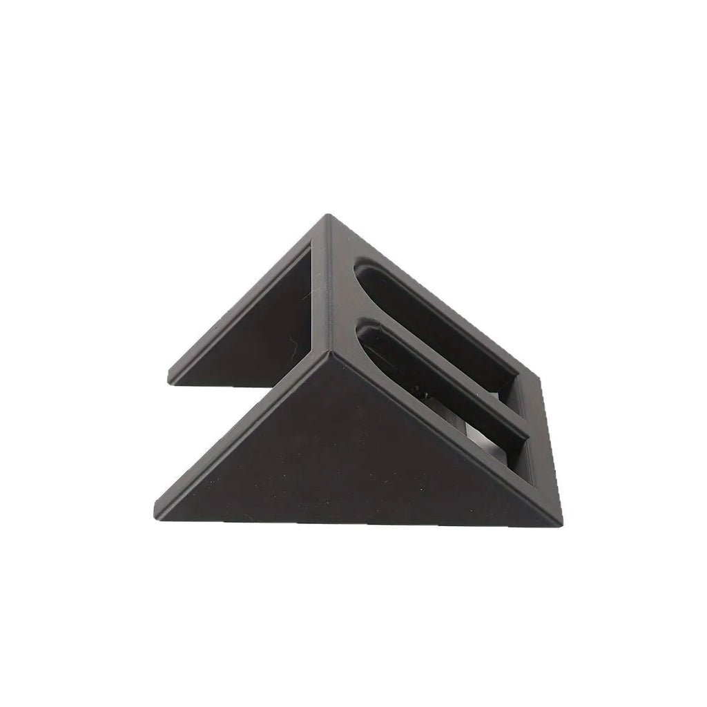Black plastic pistol stand gun holder measuring 10.85cm x 7.6cm for displaying replica firearms