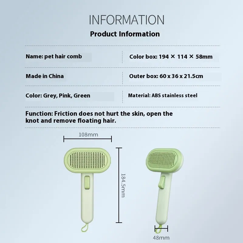 Large pet hair removal comb for cats and dogs in light green colour with stainless steel blade