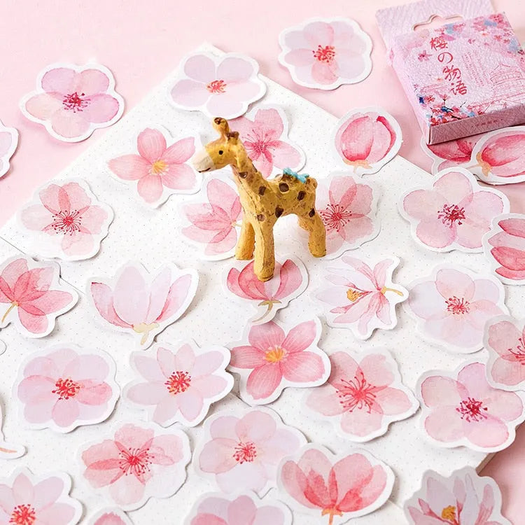 Sakura Story pink self-adhesive sticker block 45 sheets 44mm each romantic watercolour design
