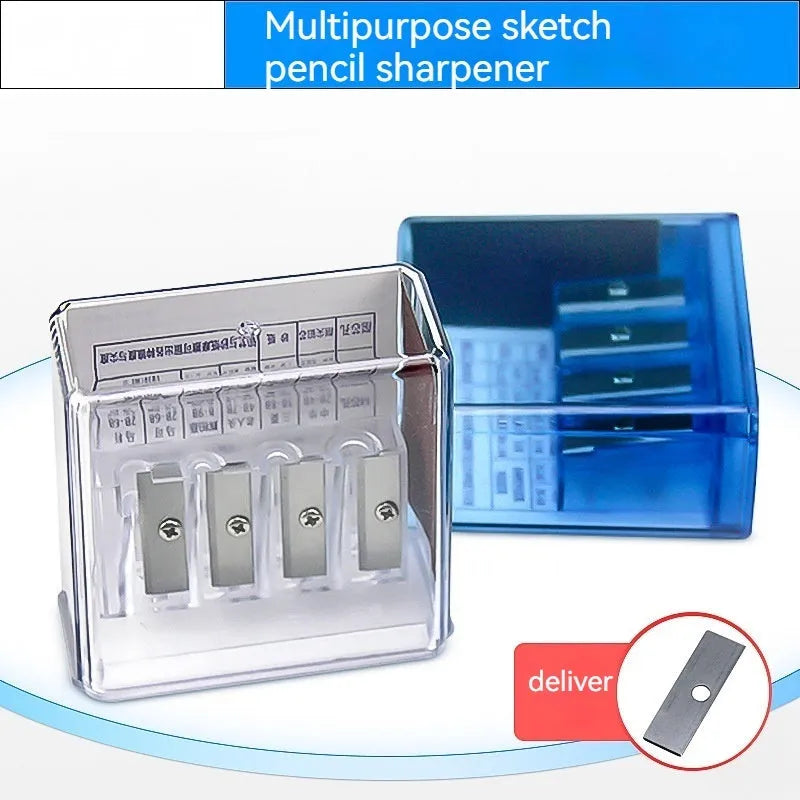 Geometric four-hole pencil sharpener with plastic construction for art and sketching