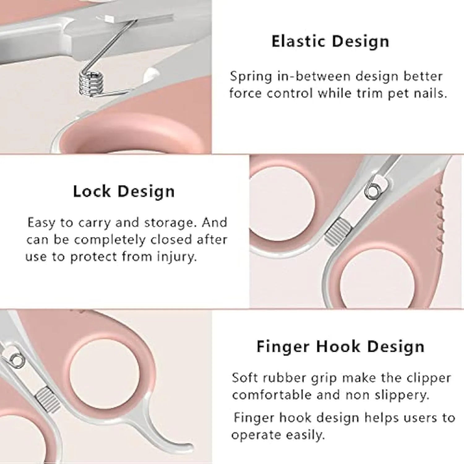 Grey and pink cat nail clippers with curved blade and rubber-coated handle
