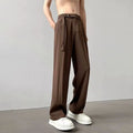 Black straight leg wide trousers with loose fit and non-iron chemical fibre fabric in solid colour.