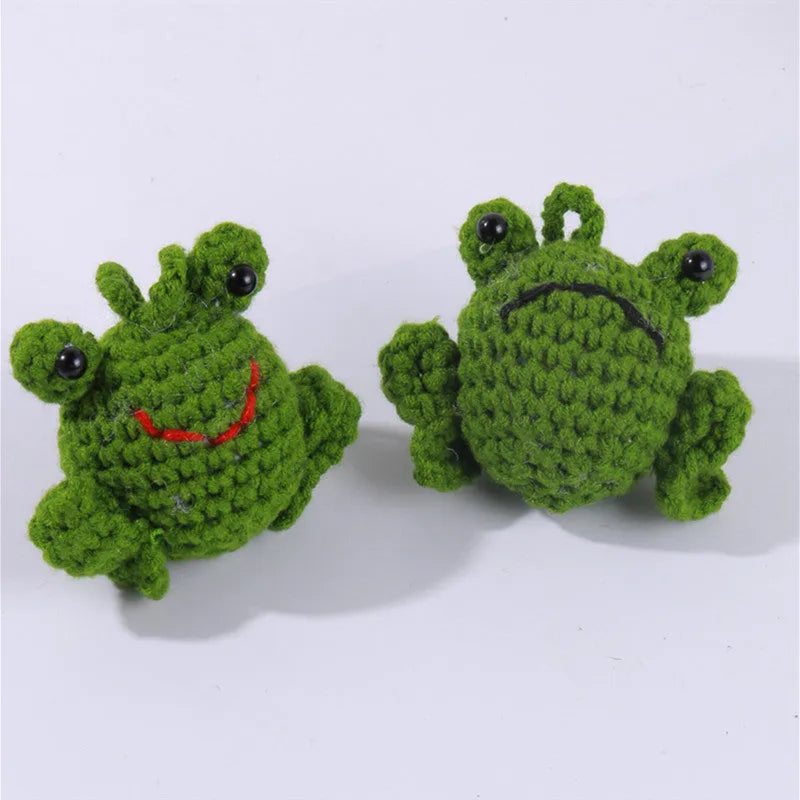 Handmade woven frog car pendant in plush fabric with green, orange and grass green colour options
