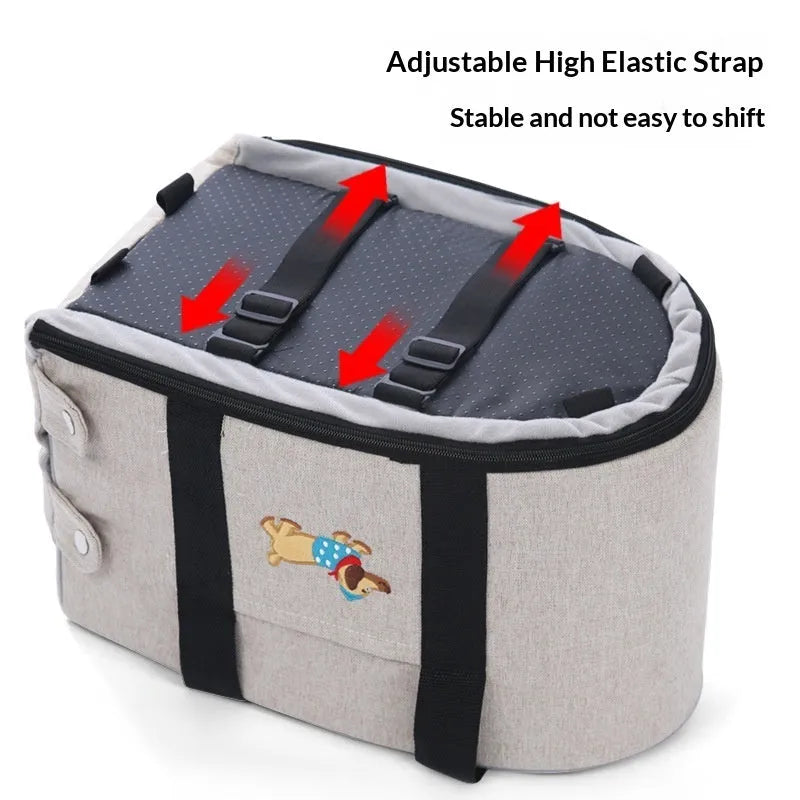 Small dog car centre console pet pad in dark gray linen-style cloth for travel comfort
