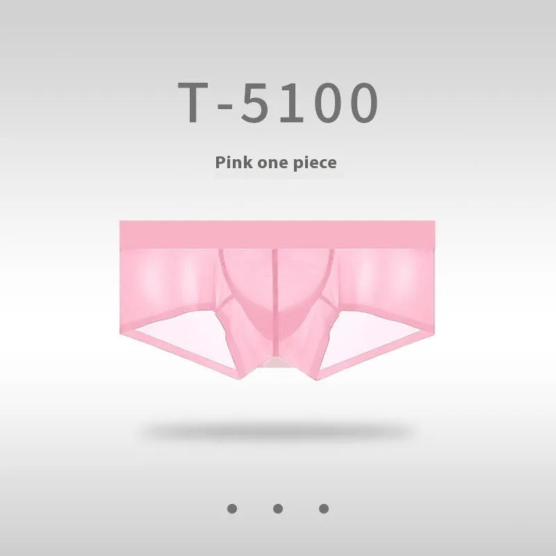 Men's seamless ice silk underwear in chocolate colour showing low waist design and ultra-thin fabric texture