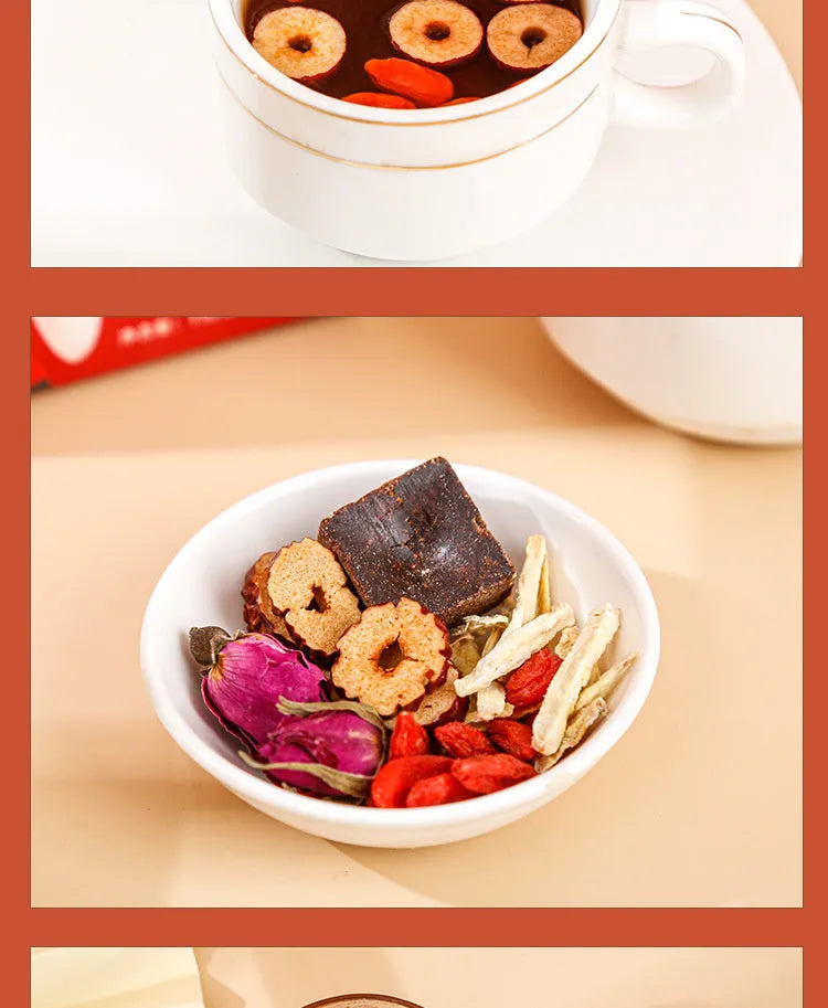 Yuantang brown sugar ginger and jujube tea 150g box with herbal tea bags showing traditional ingredients