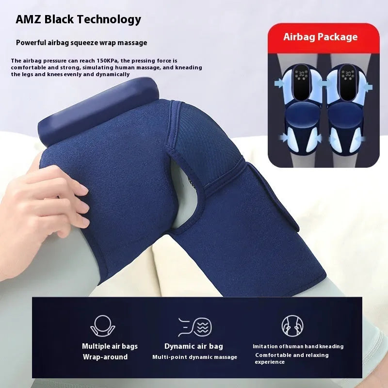 Blue self-heating knee massager with air compression and vibration functions for joint therapy