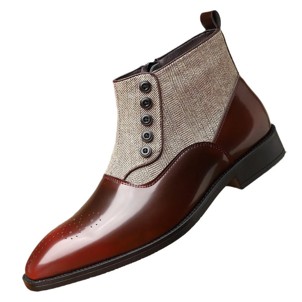 Men's brown retro style formal shoes with side zip and square toe