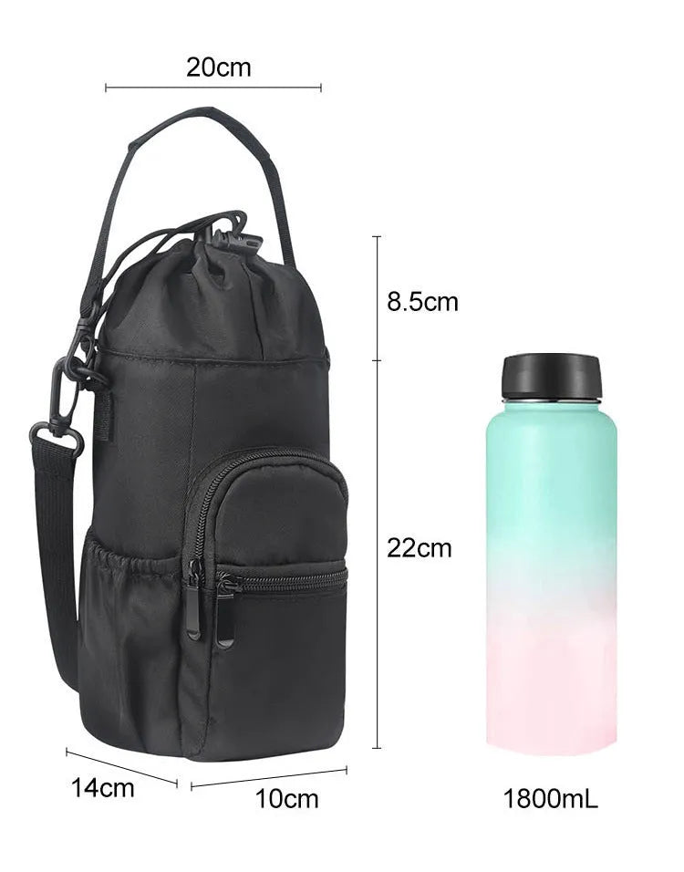 Cloth crossbody water bottle pouch in black, green, or pink colour options