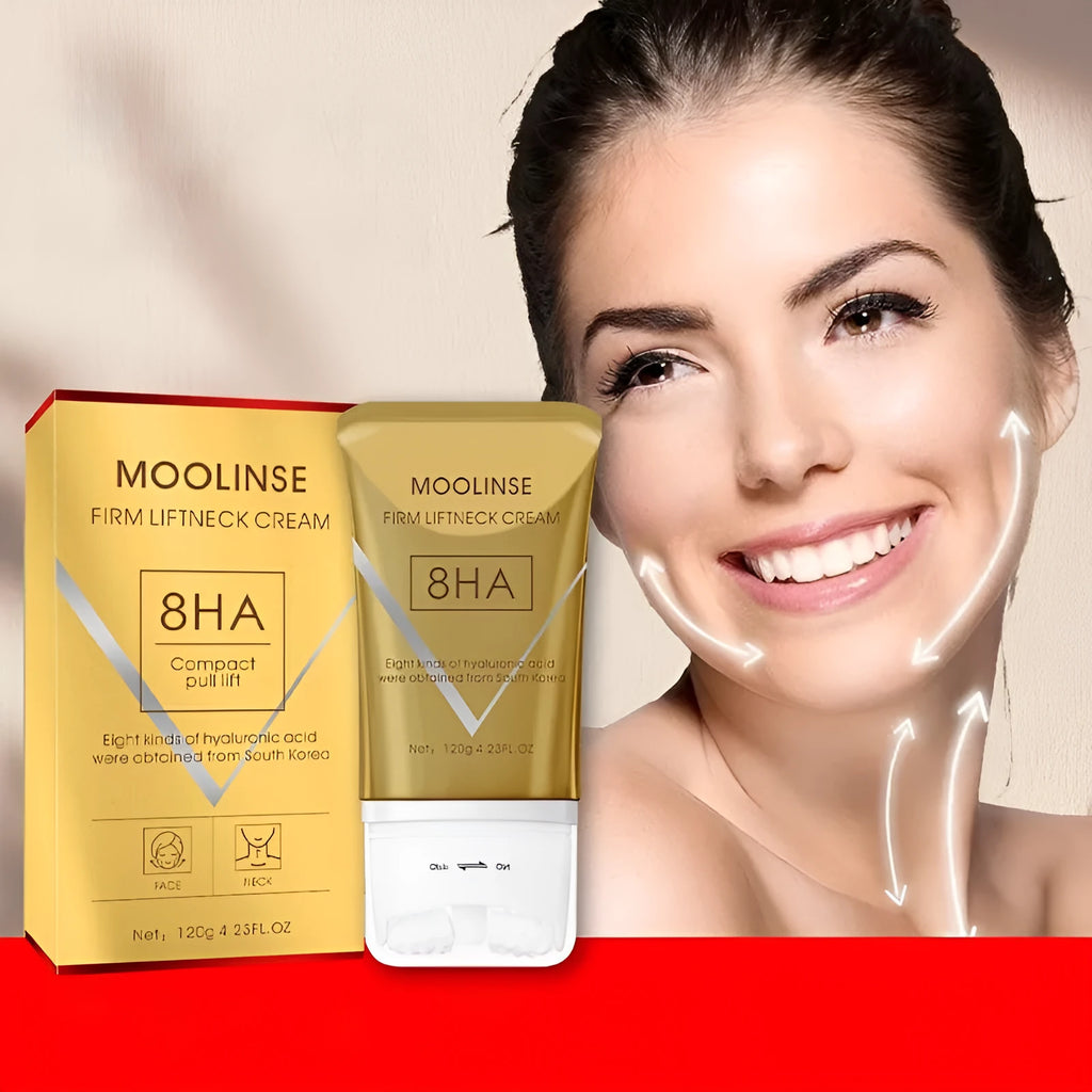 Neck moisturising cream with roller applicator for dry skin in medium sample packaging