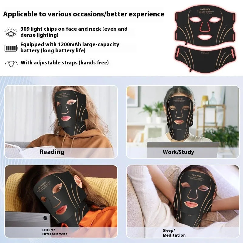 Black gold silicone LED facial beauty mask with headband and touch screen controls