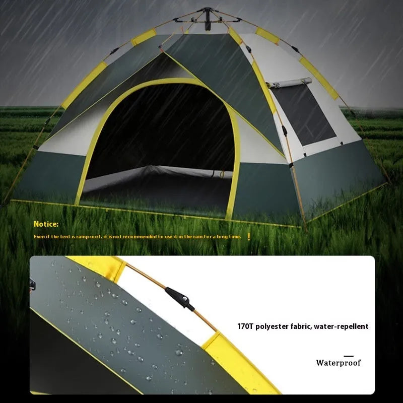 Dark green silver glue automatic camping tent for 3-4 people with fibreglass poles
